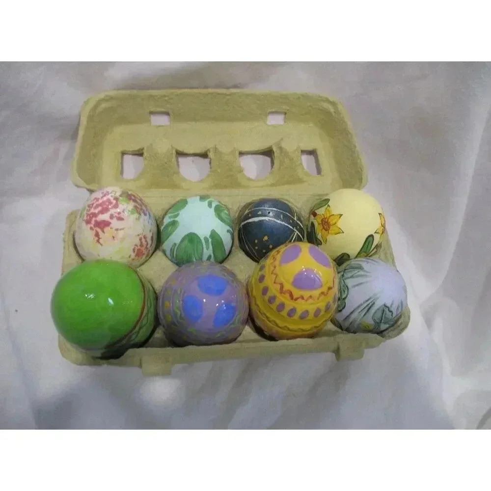 Hand Painted Easter eggs Set‎ of 7 4 ceramic & 3 natural  Holiday chicken